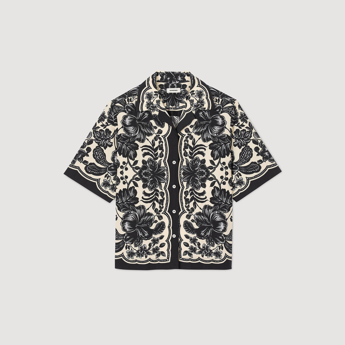 Sandro Floral motif shirt Ecru / Black