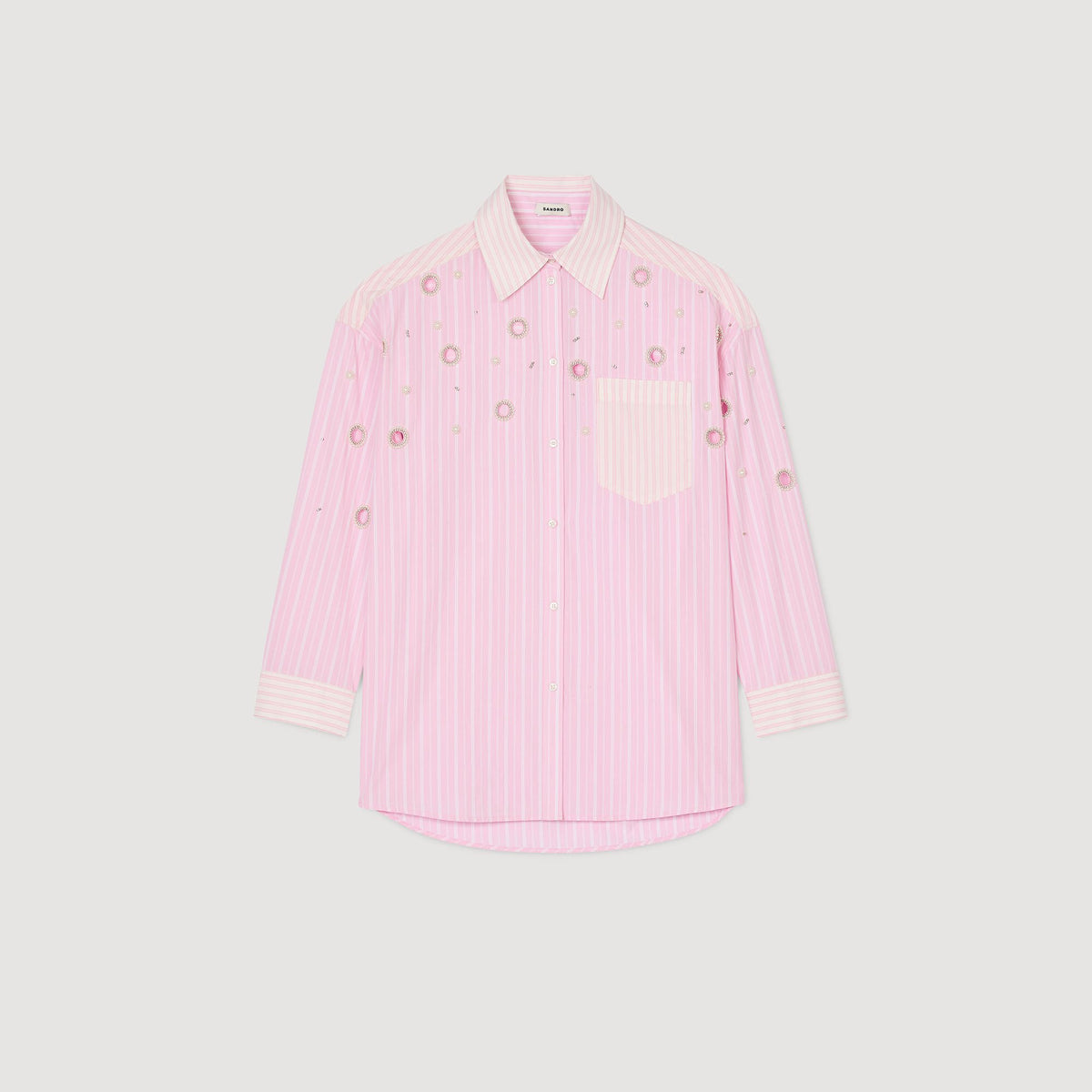 Sandro Striped rhinestone shirt Pink