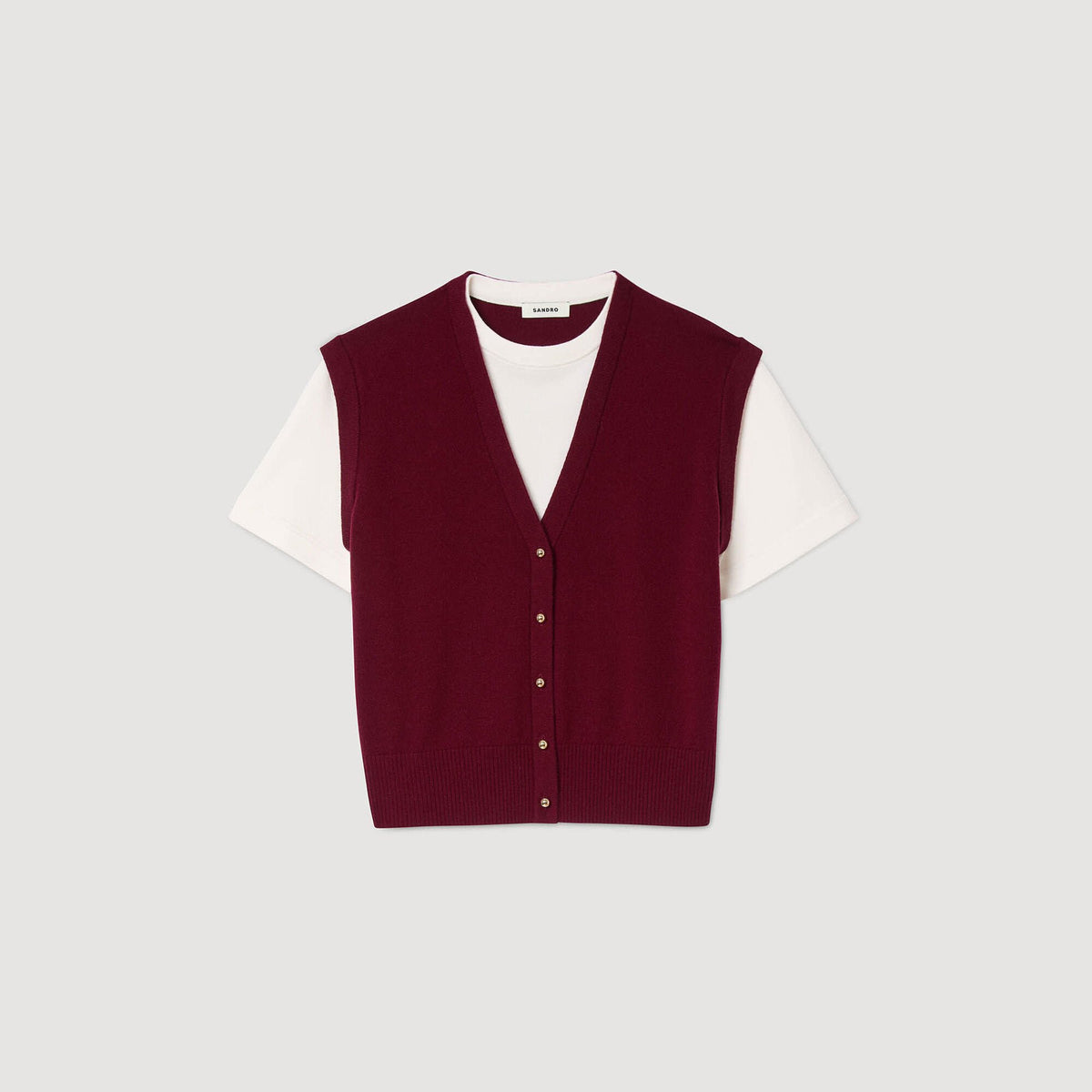 Sandro Two-tone wool and cashmere sweater Bordeaux