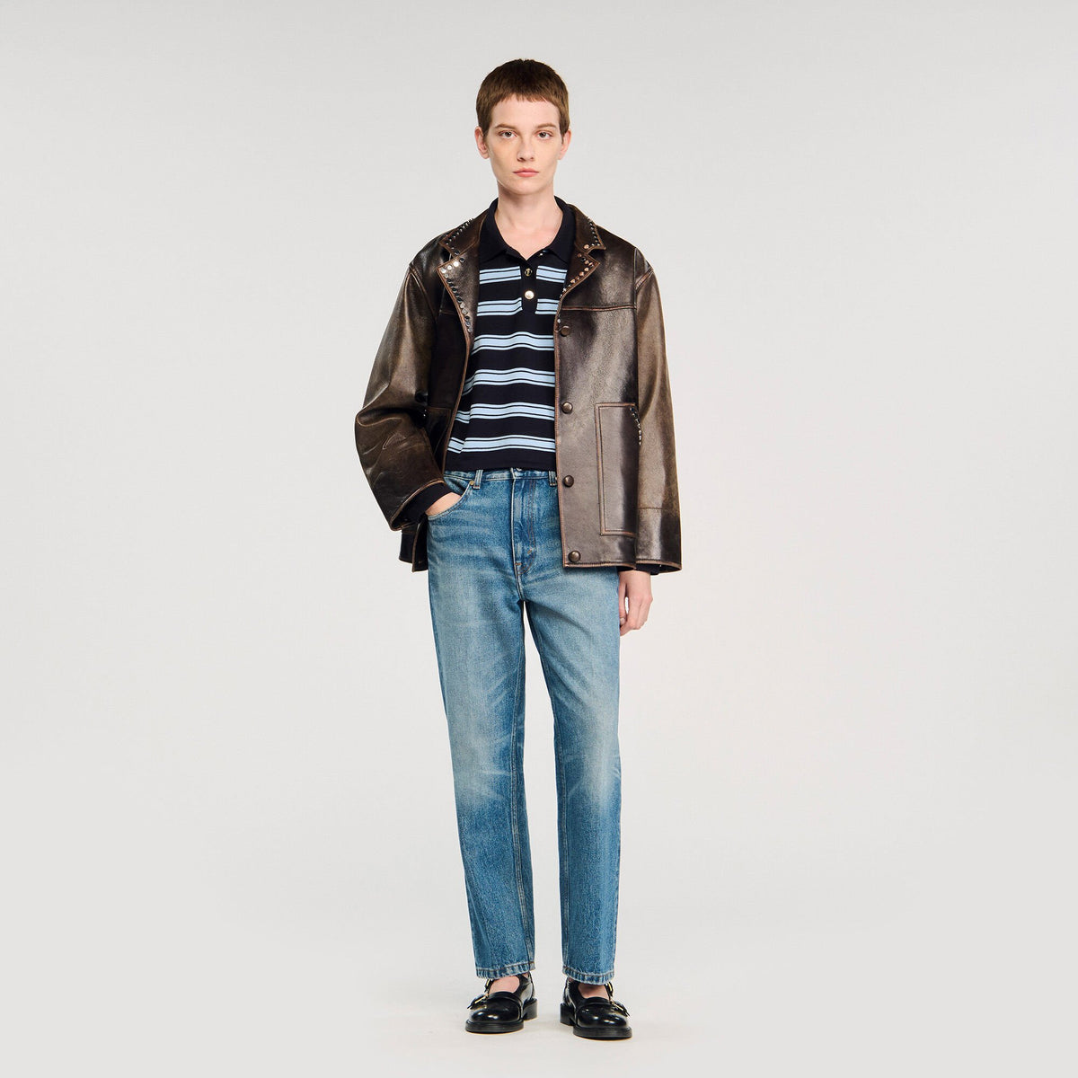 Sandro Striped polo sweater Navy Blue