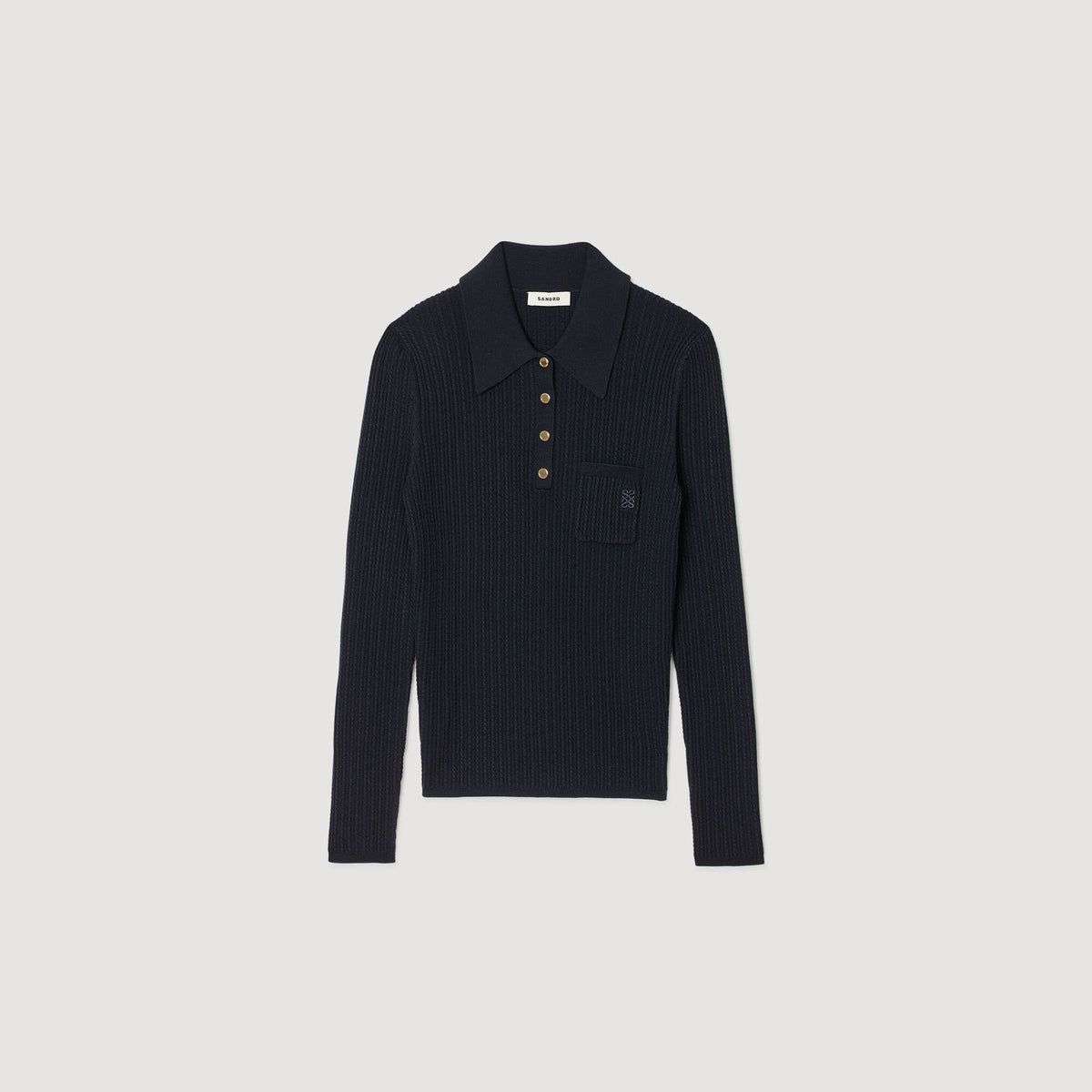 Sandro Cable knit polo sweater Navy Blue