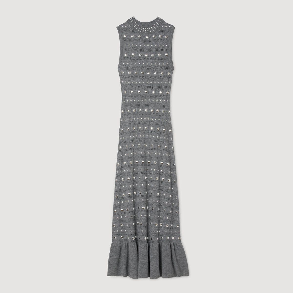 Sandro Knit maxi dress with studs Grey