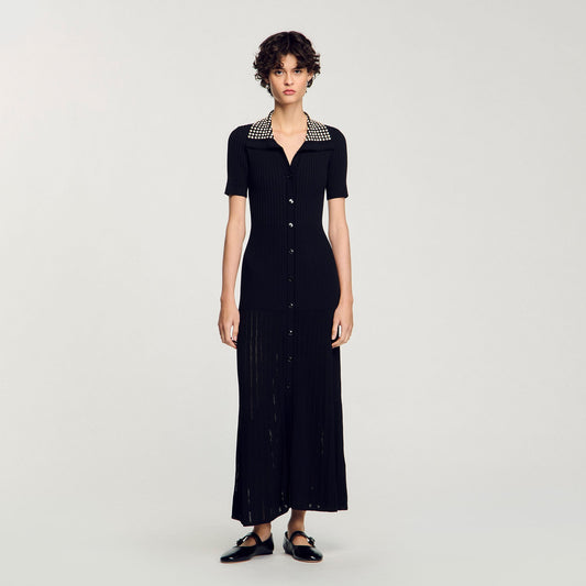 Sandro Knit maxi dress with studs Black