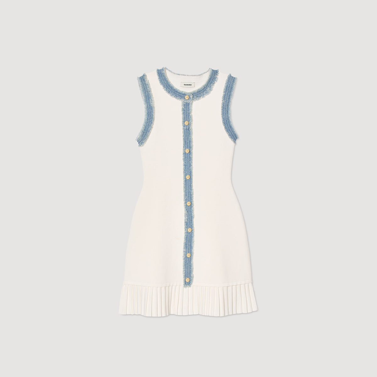 Sandro Mini knit dress with ruffles Ecru
