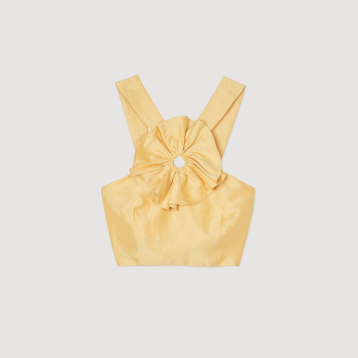 Sandro Ruffled flower detailed crop top Straw
