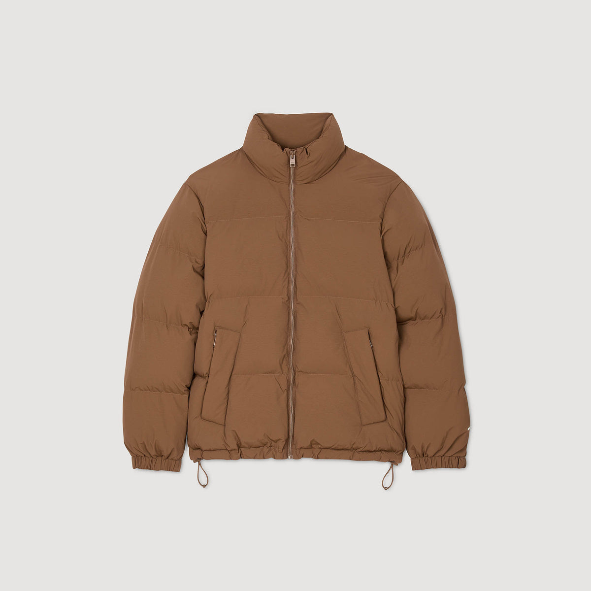 Sandro Hooded puffer with high collar Cognac
