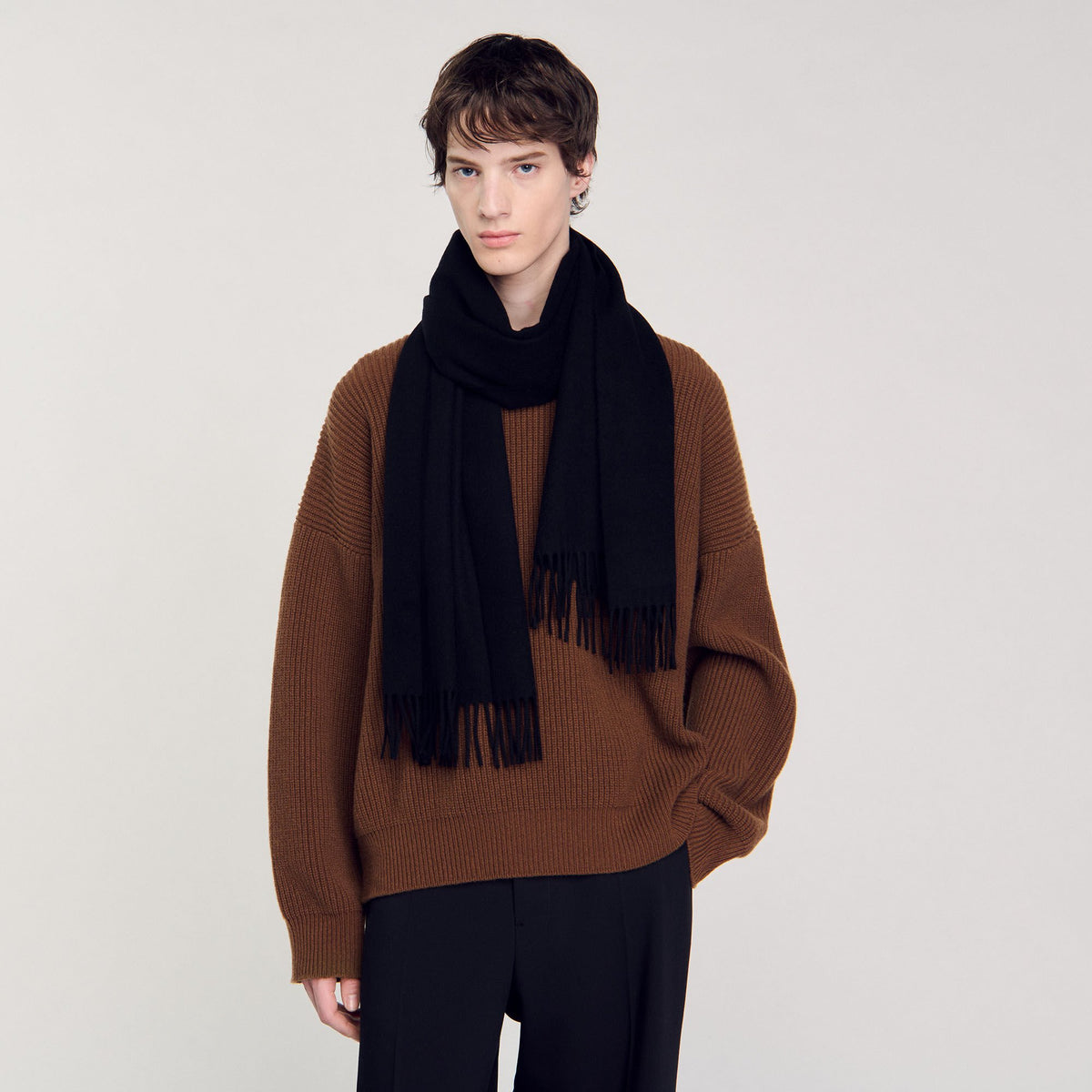 Sandro Wool and cashmere scarf Black
