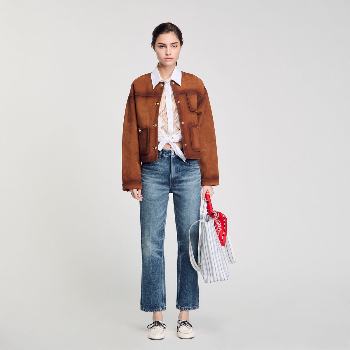 Sandro Striped canvas tote bag Blue / Ecru