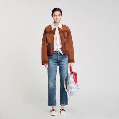 Sandro Striped canvas tote bag Blue / Ecru
