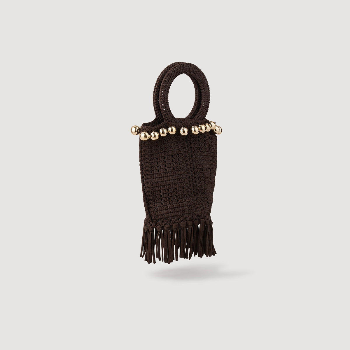 Sandro Small beaded fringed crochet bag Brown