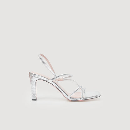 Sandro Leather sandals with a wide heel Silver