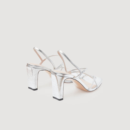 Sandro Leather sandals with a wide heel Silver