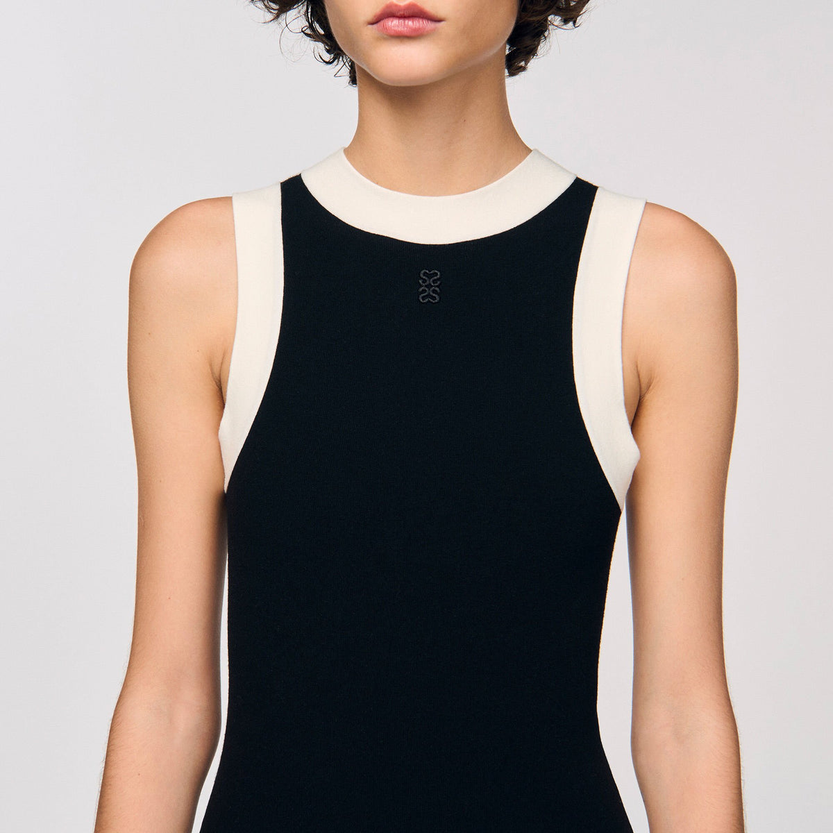 Sandro Two-tone knit bodysuit Black
