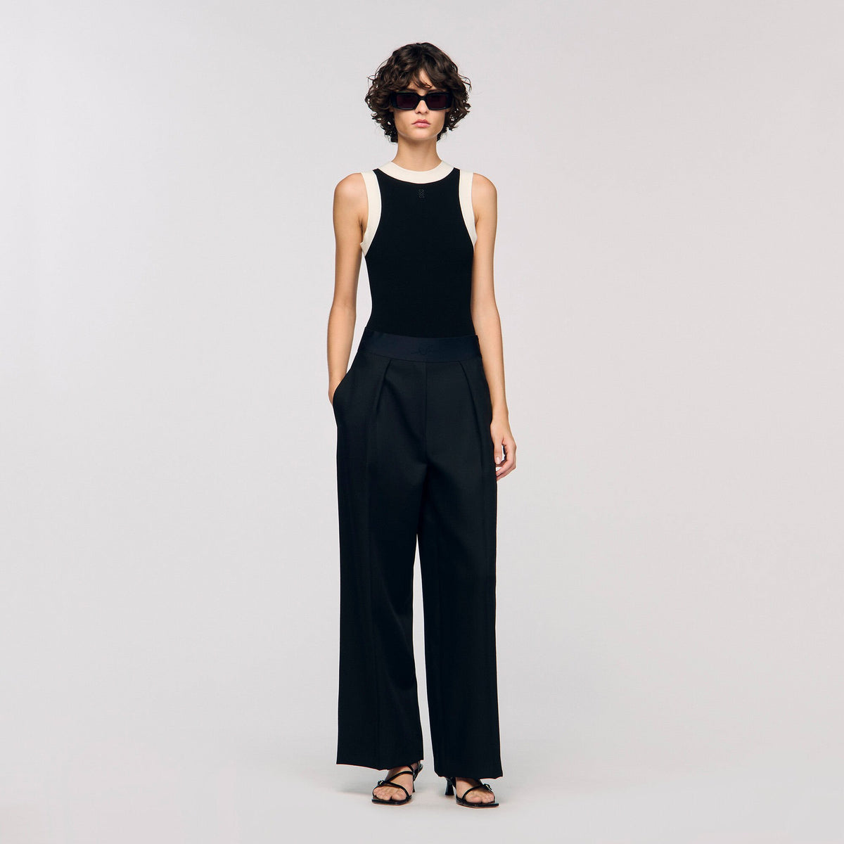 Sandro Two-tone knit bodysuit Black