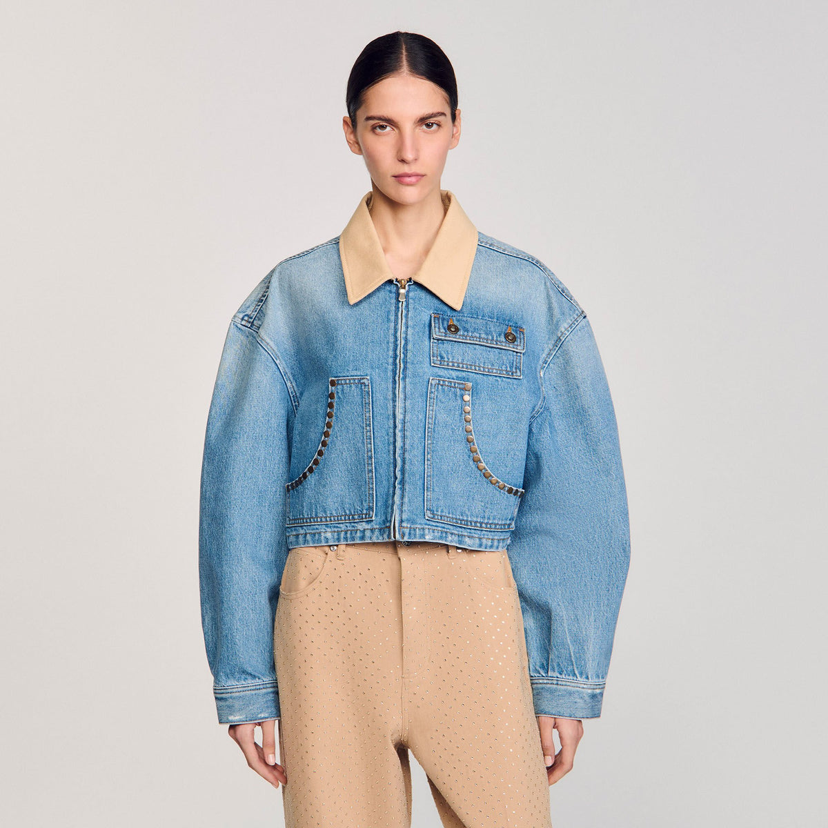 Sandro Denim jacket with studs Blue Jean