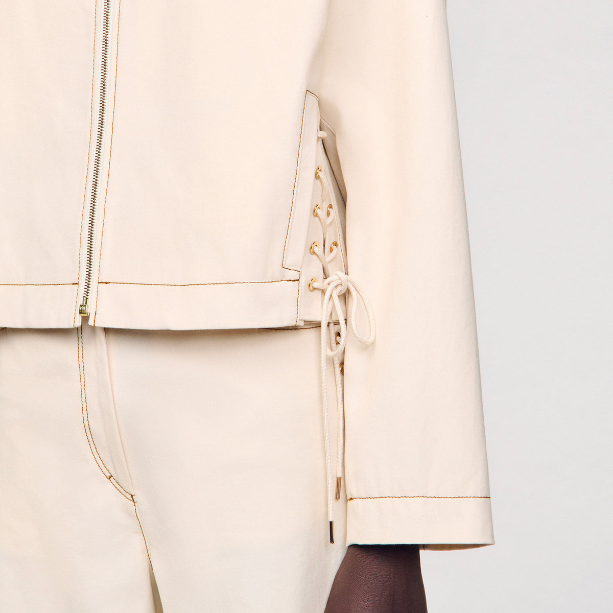 Sandro Denim lace-up jacket Sand