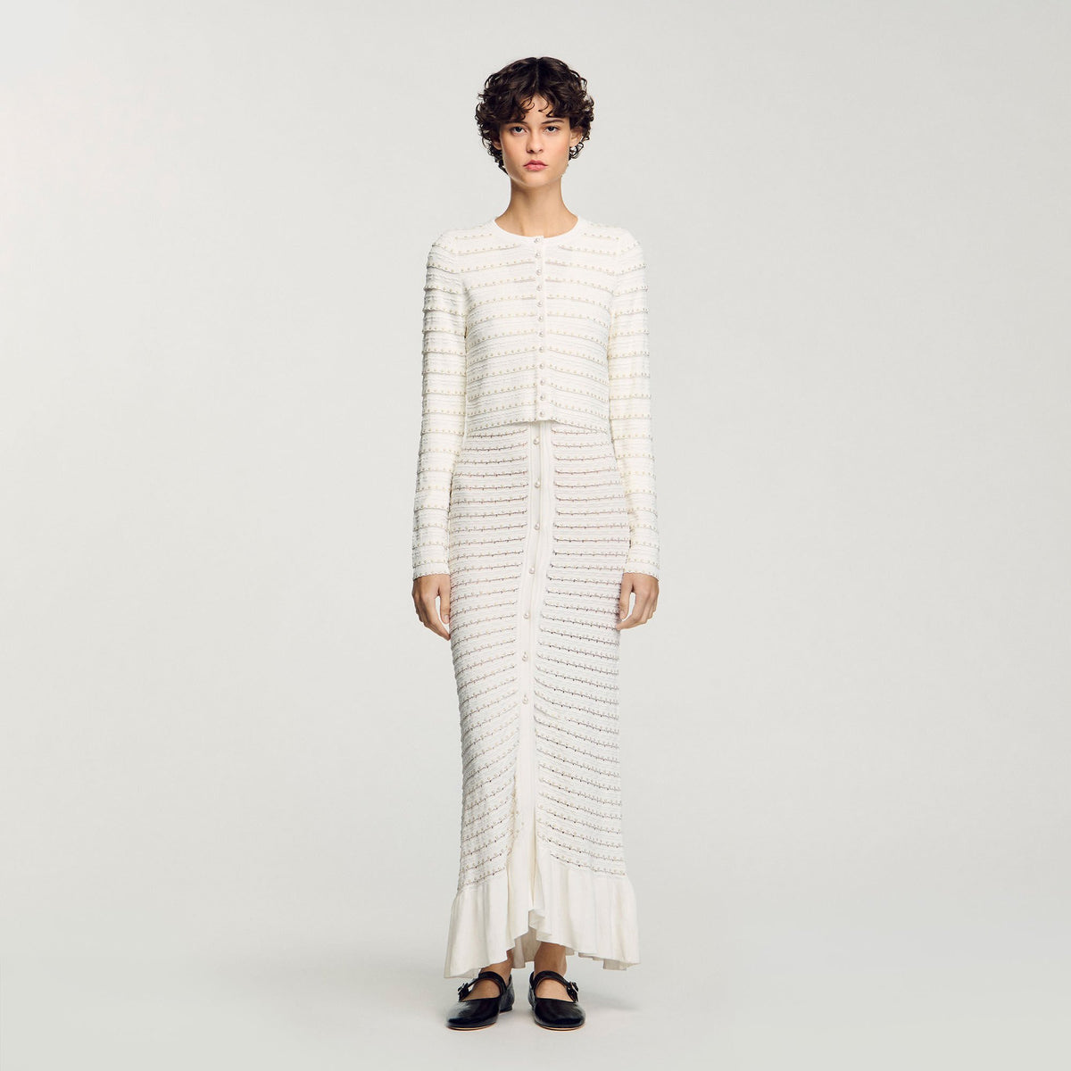 Sandro Cropped cardigan with pearl buttons Ecru