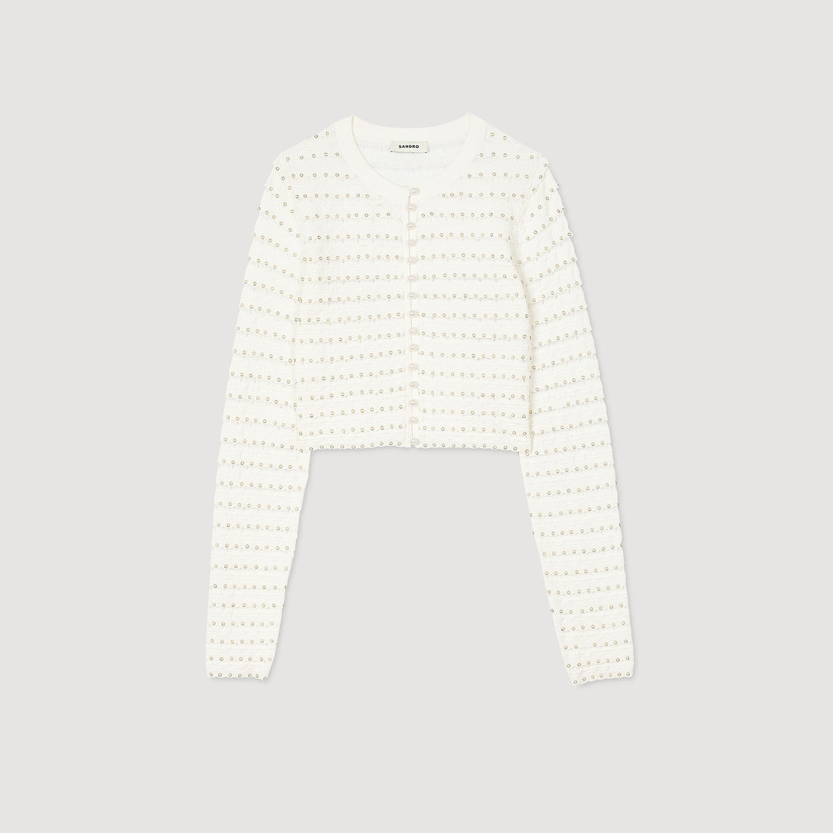 Sandro Cropped cardigan with pearl buttons Ecru