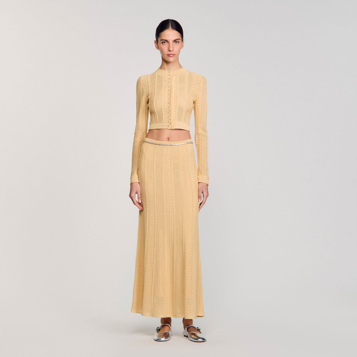 Sandro Pointelle knit cardigan Gold