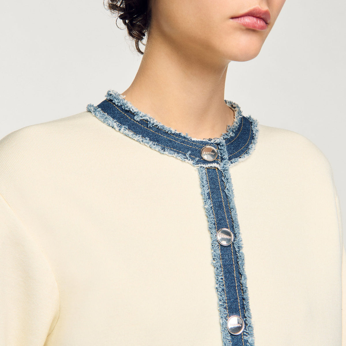 Sandro Cardigan with denim details Ecru