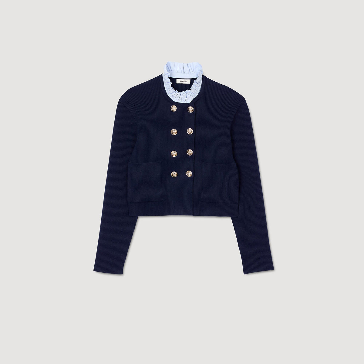 Sandro Cardigan with removable ruffled collar Navy Blue
