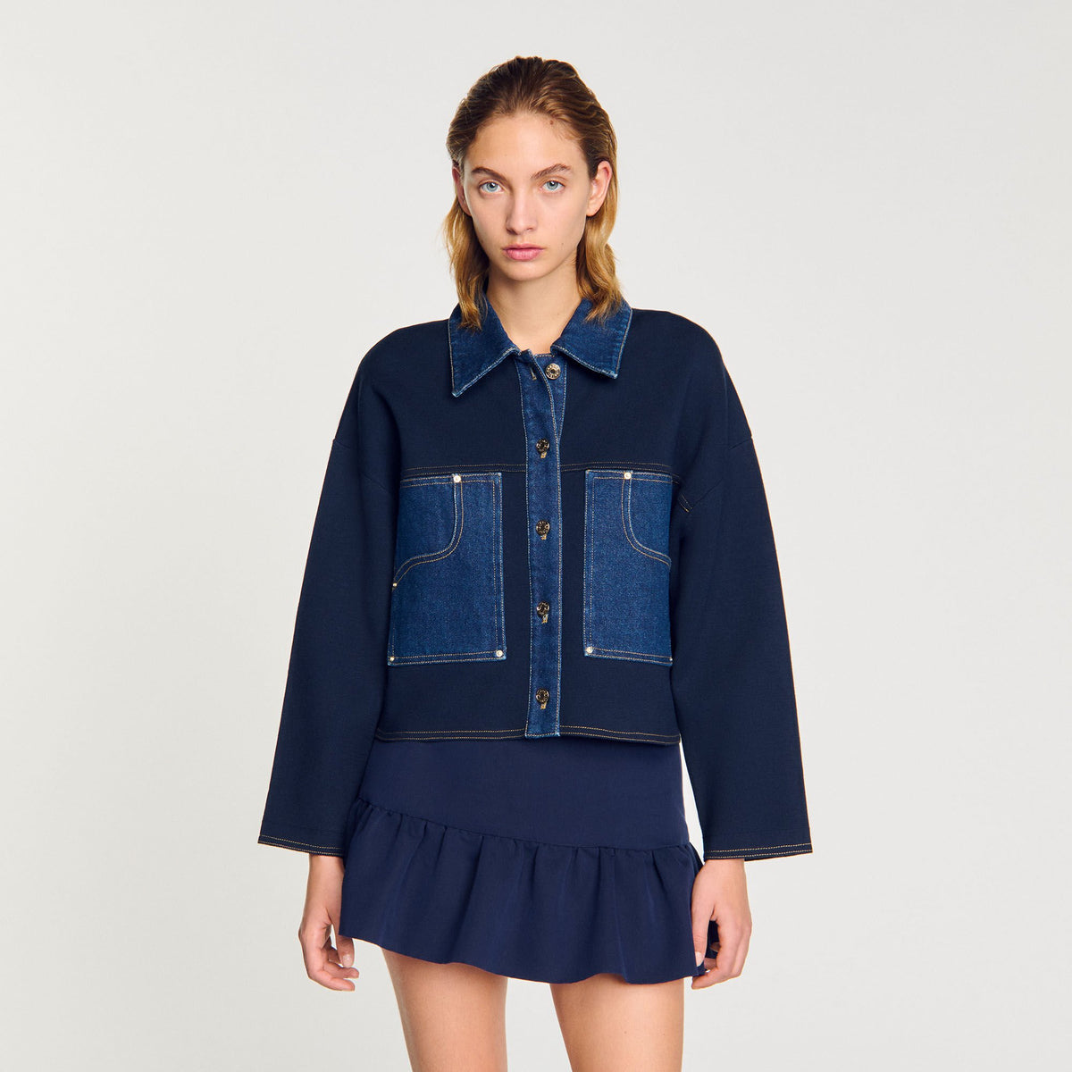 Sandro Denim detail cardigan Navy Blue