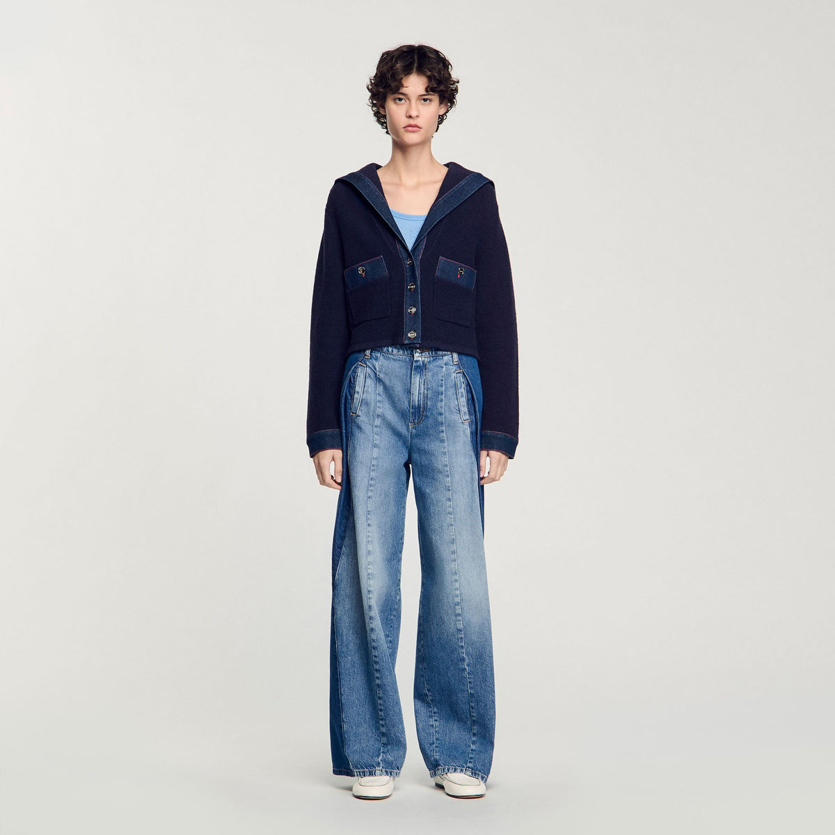 Sandro Cardigan with denim details Navy Blue
