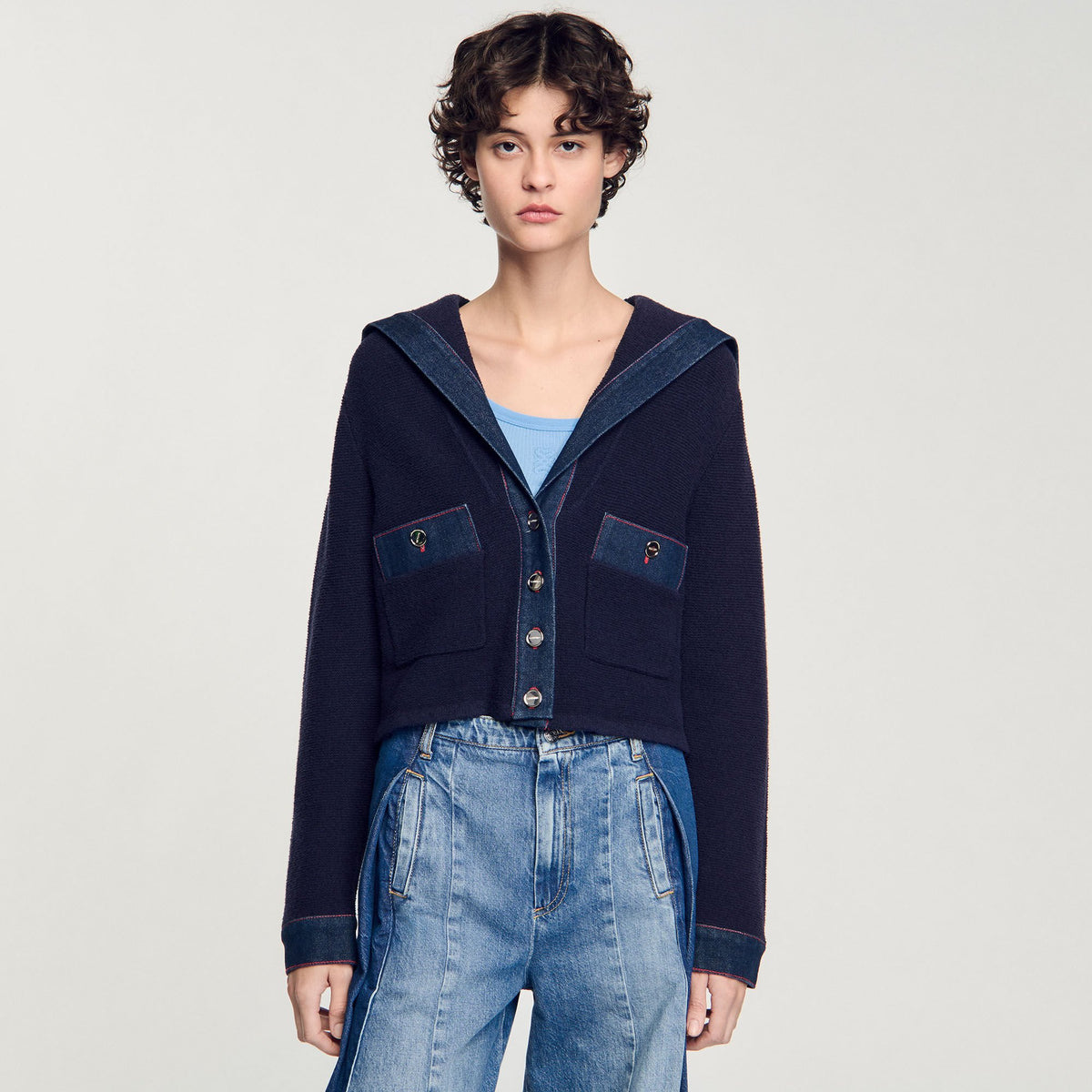 Sandro Cardigan with denim details Navy Blue