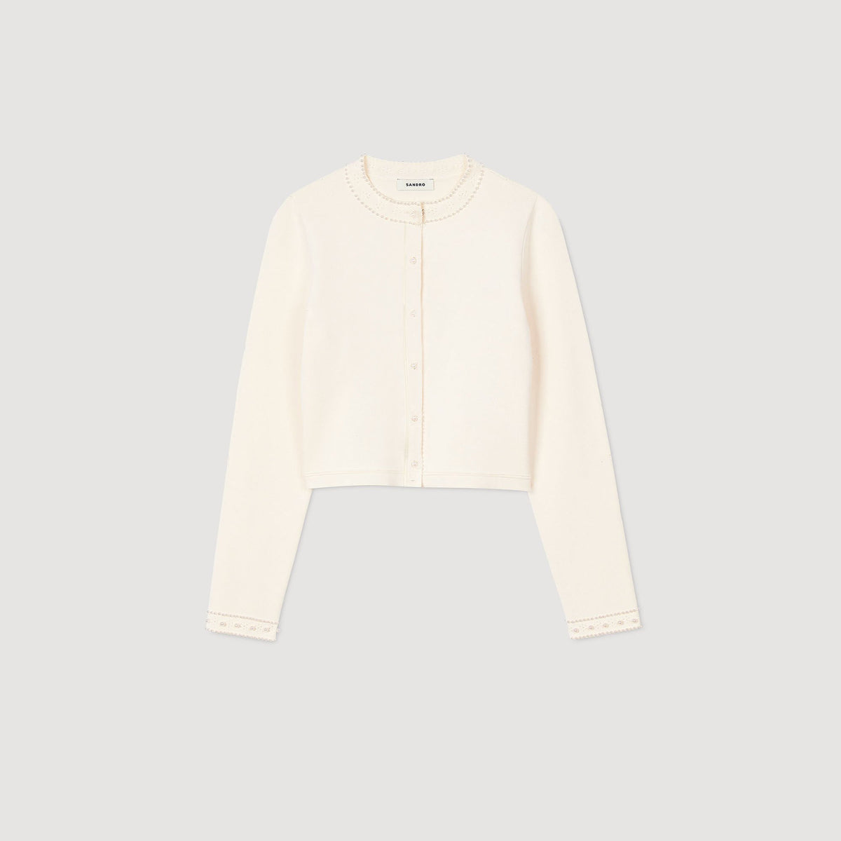 Sandro Cropped cardigan with pearl buttons Ecru