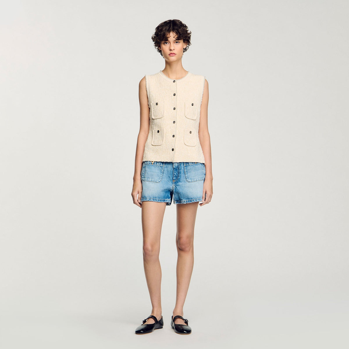 Sandro Decorative tweed vest Ecru