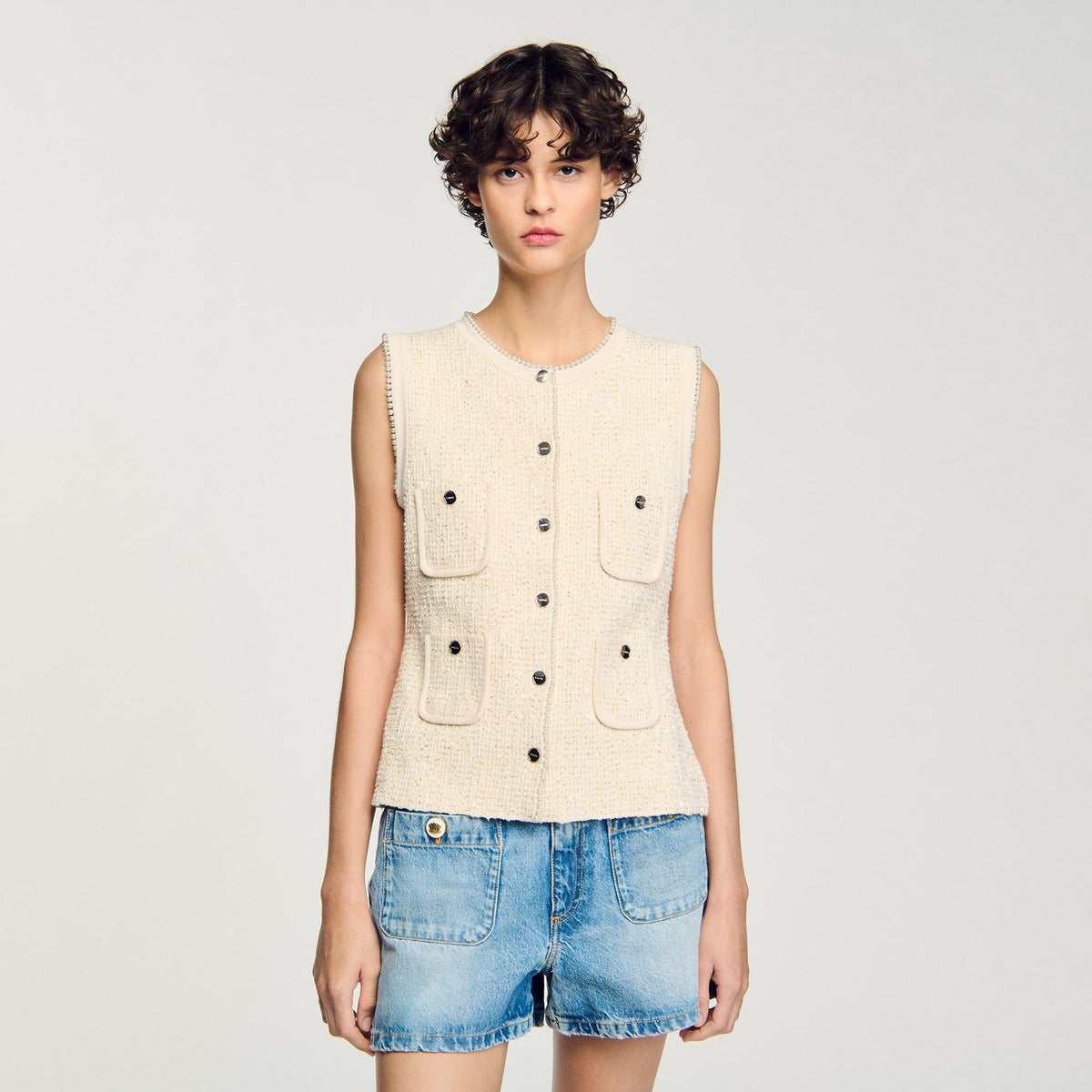 Sandro Decorative tweed vest Ecru