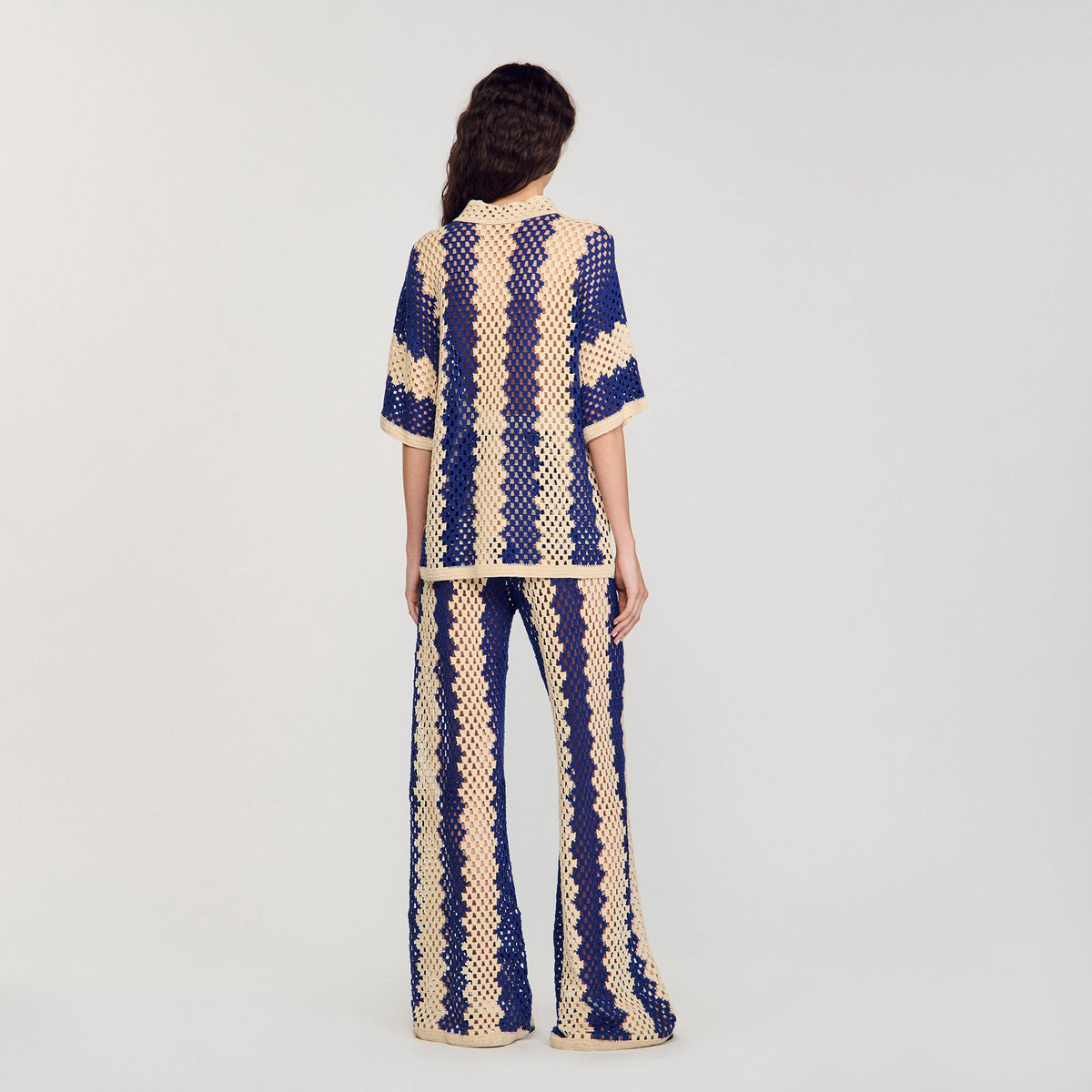 Sandro Two-tone knit cardigan Blue / Ecru