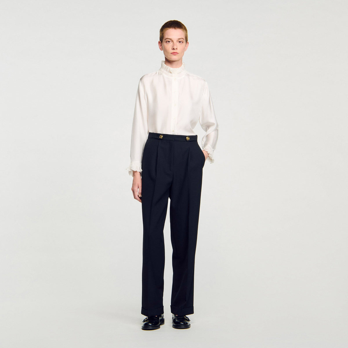 Sandro Silk shirt with gathered collar Ecru