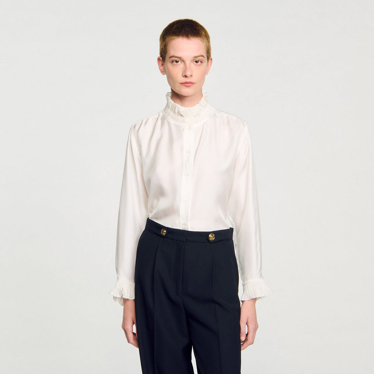 Sandro Silk shirt with gathered collar Ecru