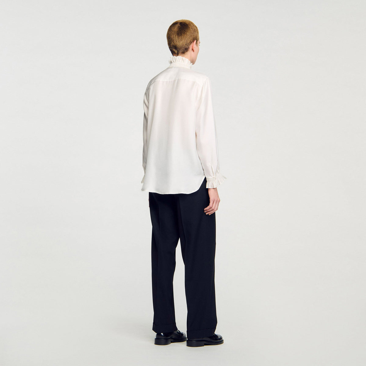 Sandro Silk shirt with gathered collar Ecru