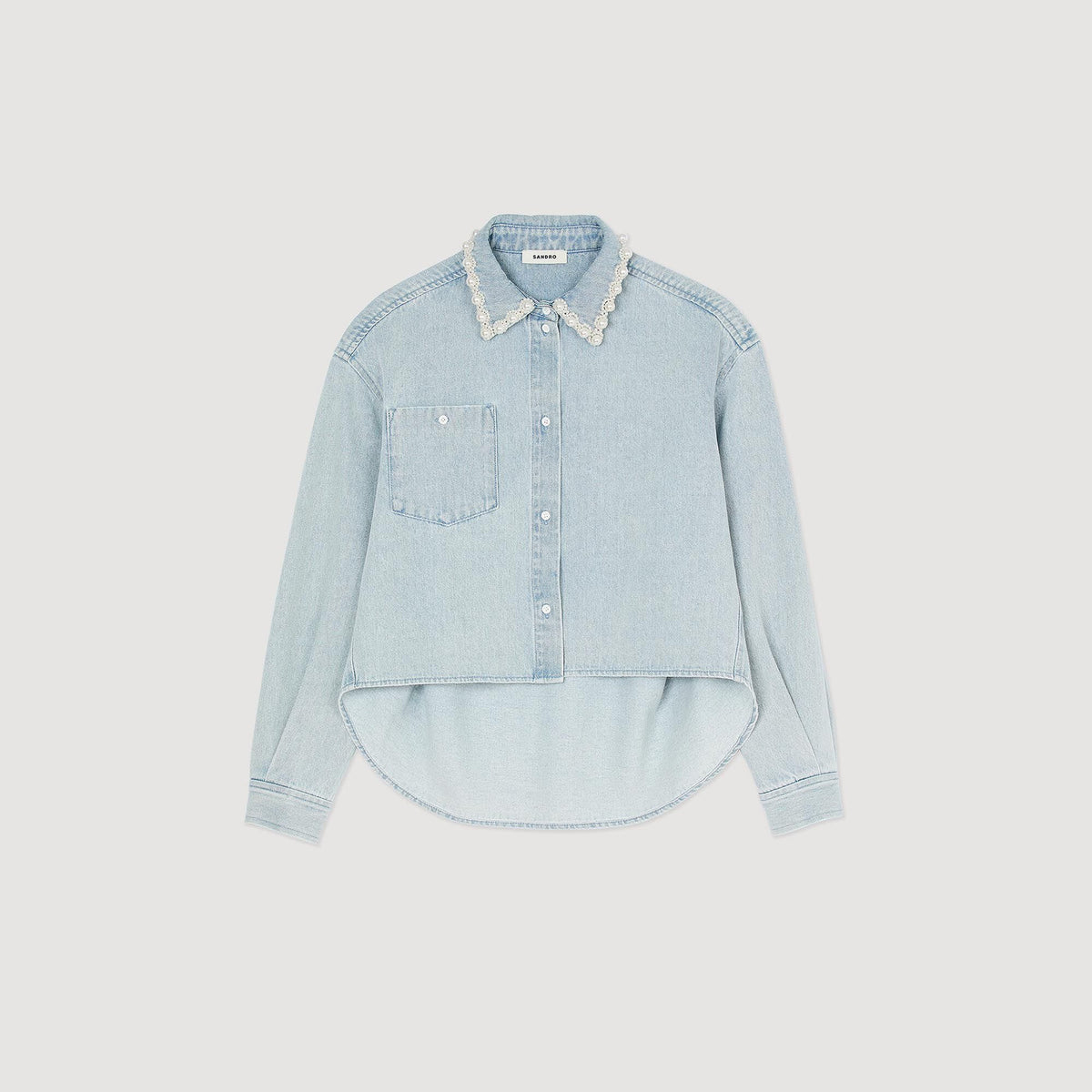 Sandro Denim shirt with beaded collar Light Bu Jean