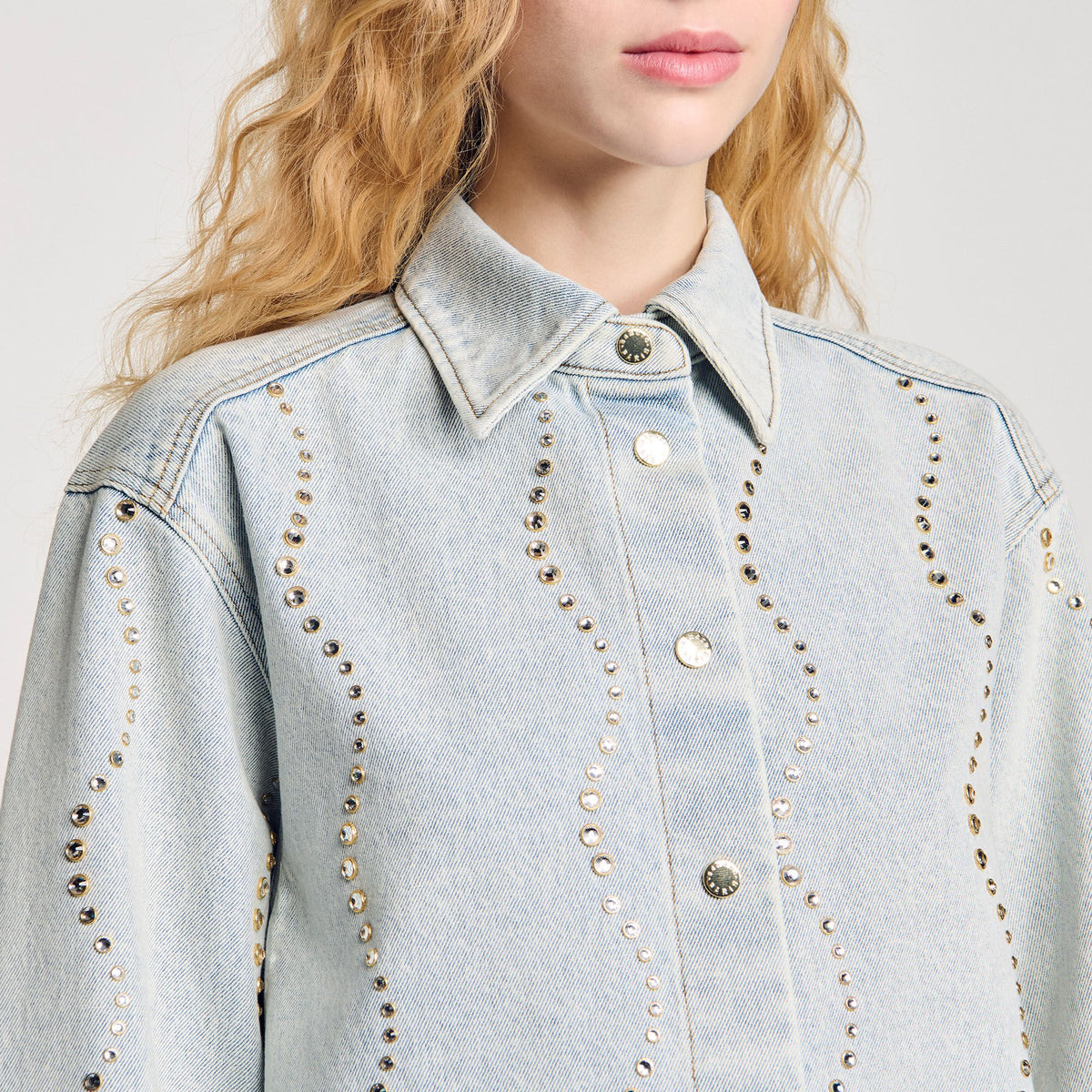 Sandro Denim shirt with rhinestones Light Bu Jean