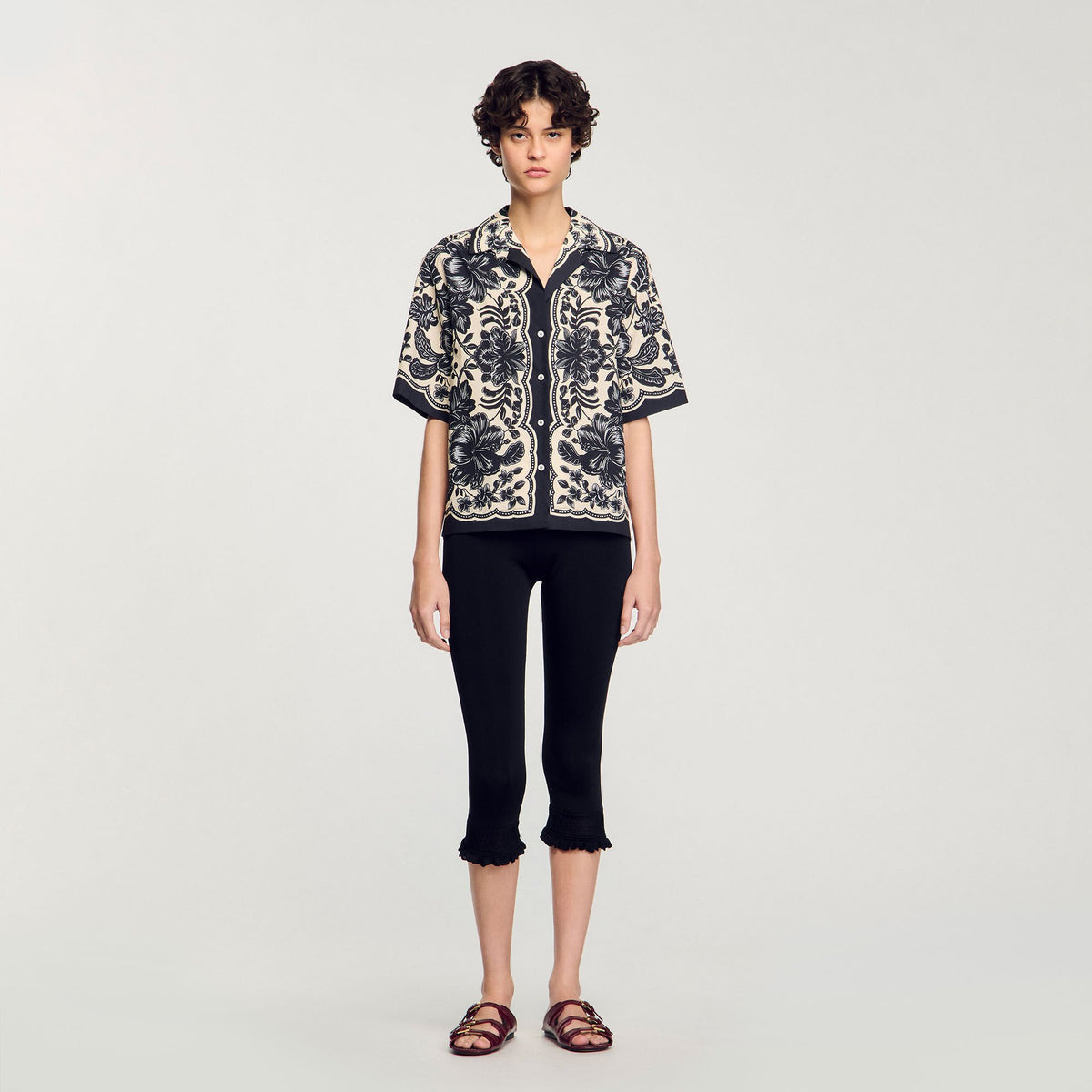 Sandro Floral motif shirt Ecru / Black