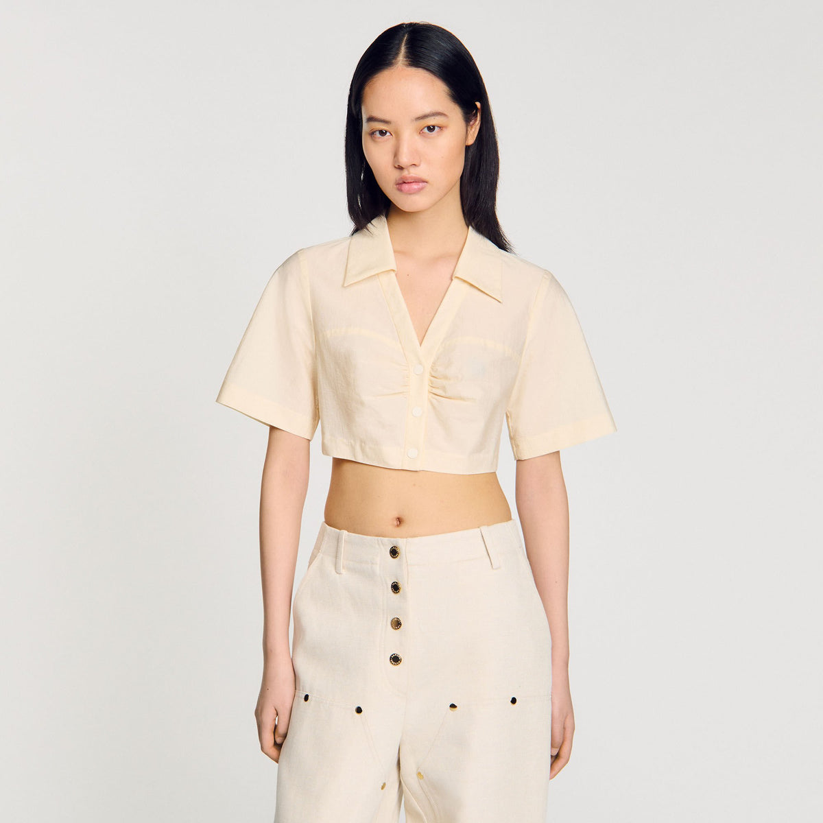 Sandro Cropped gathered shirt Ecru