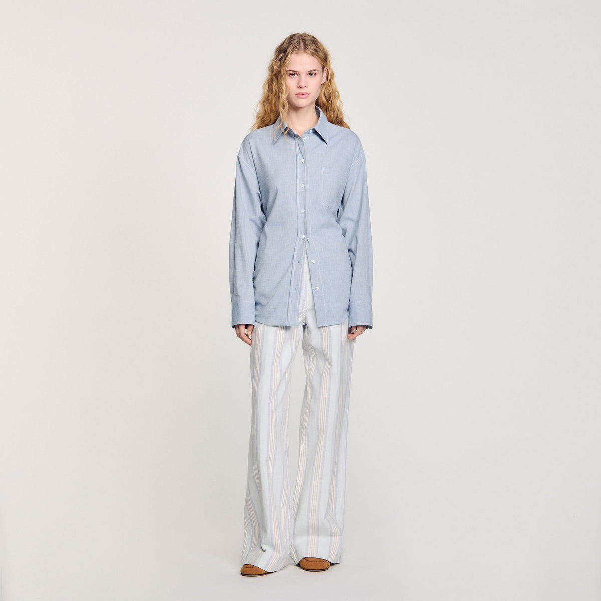 Sandro Long tie-back shirt Sky Blue