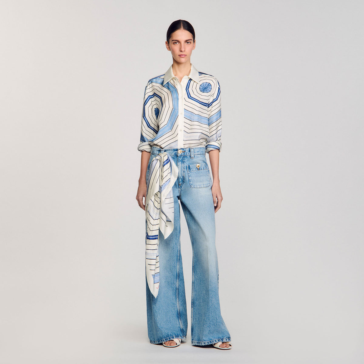 Sandro Spiral-motif long sleeve shirt Sky Blue