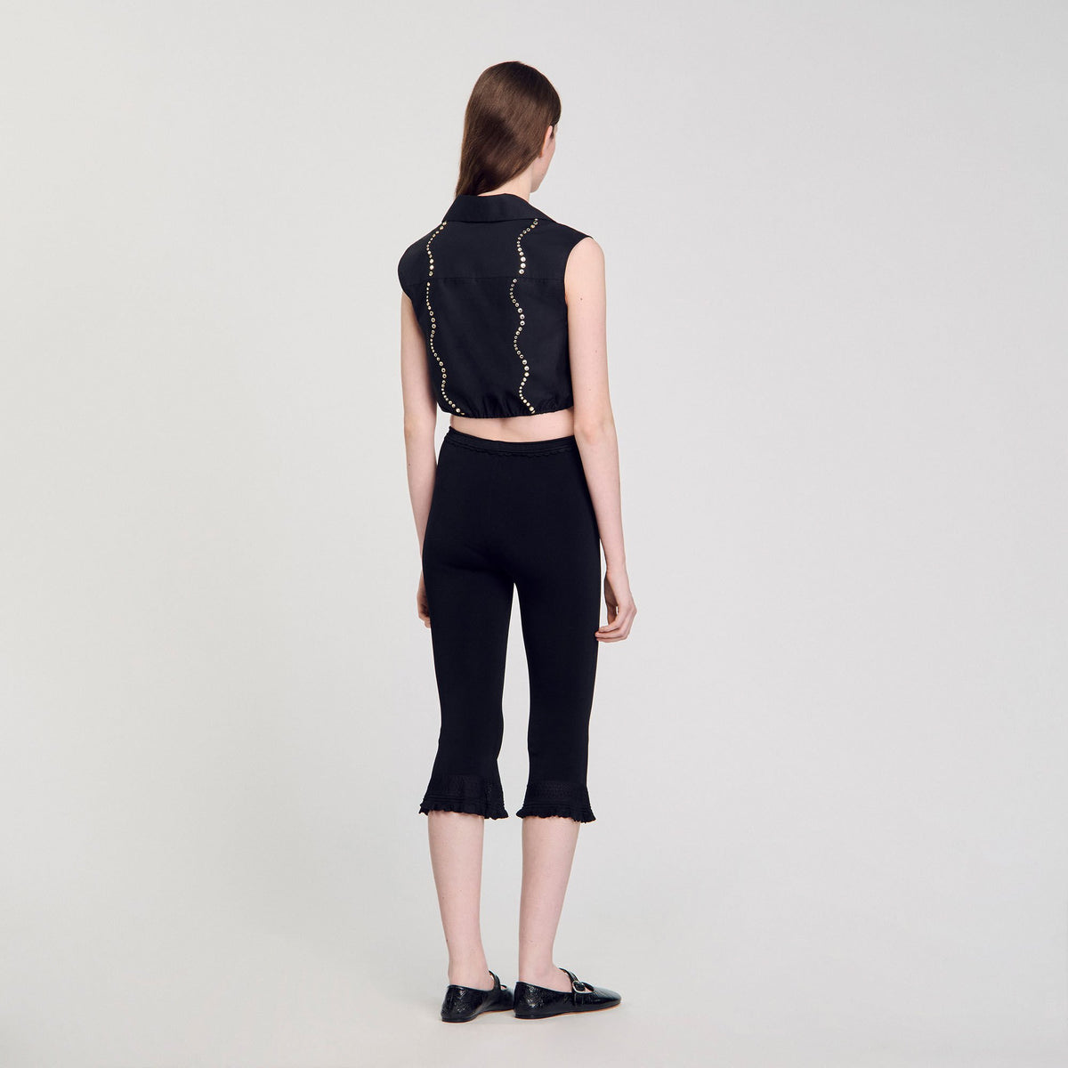 Sandro Rhinestone cropped shirt Black