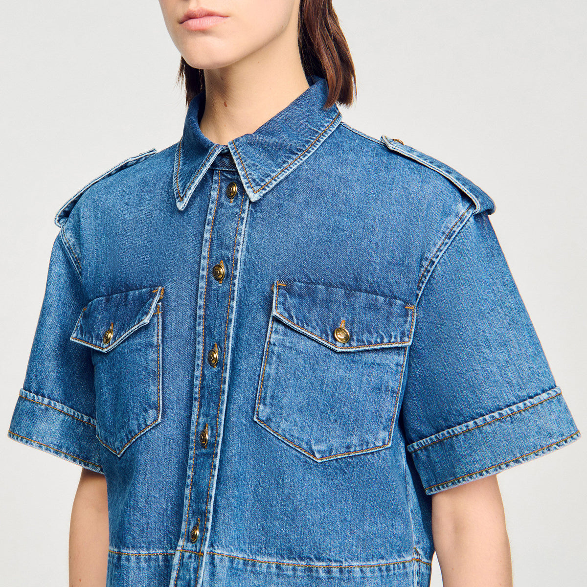 Sandro Cropped denim shirt Blue Jean