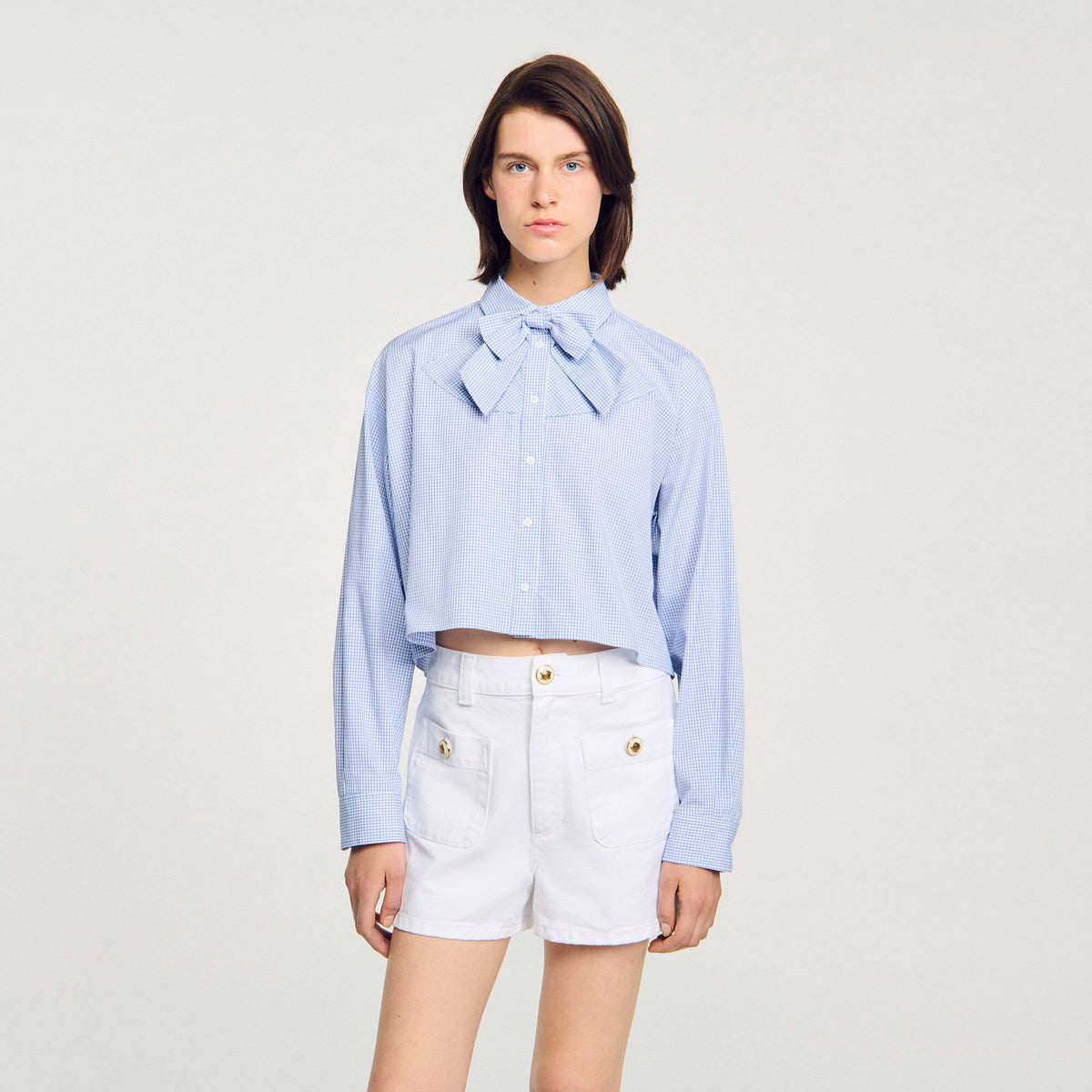 Sandro Bow collar shirt Ciel / Blanc