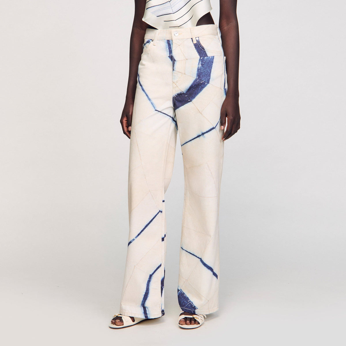 Sandro Wide-leg striped jeans Ecru