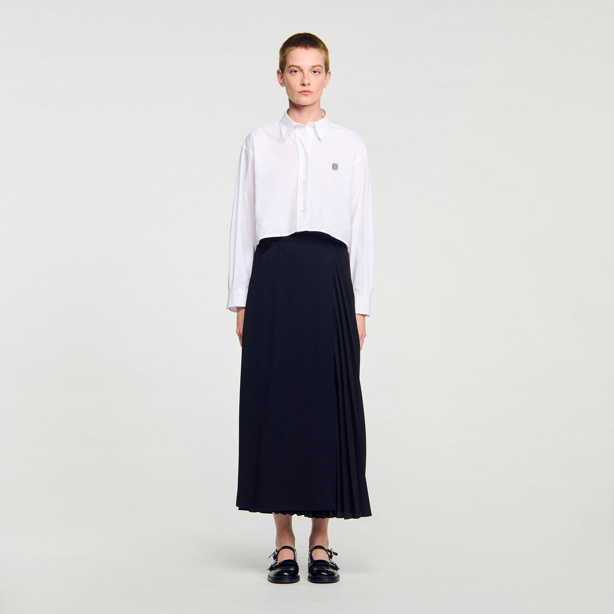 Sandro Curb chain buckle pleated skirt Black