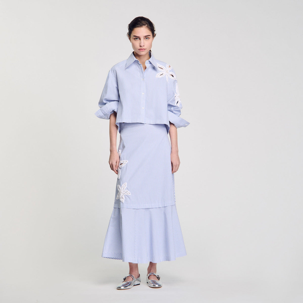 Sandro Maxi striped skirt Sky Blue