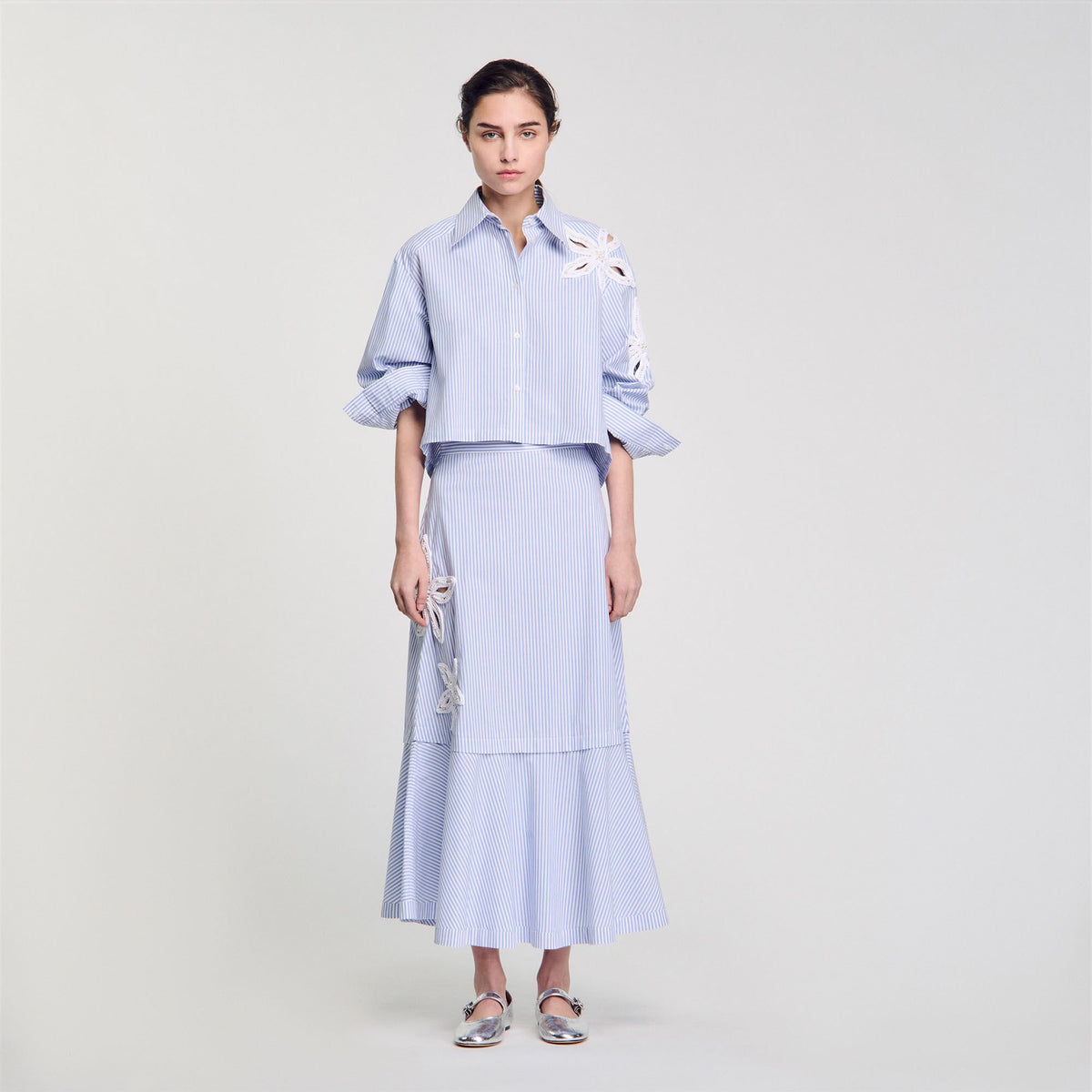 Sandro Maxi striped skirt Sky Blue
