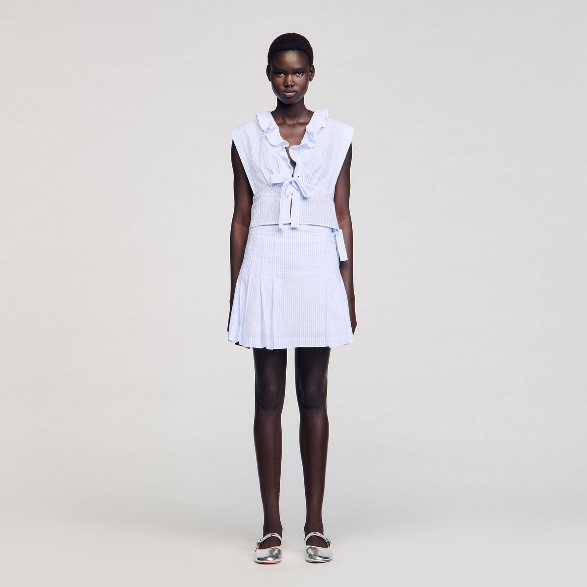 Sandro Mini striped skirt Ciel / Blanc