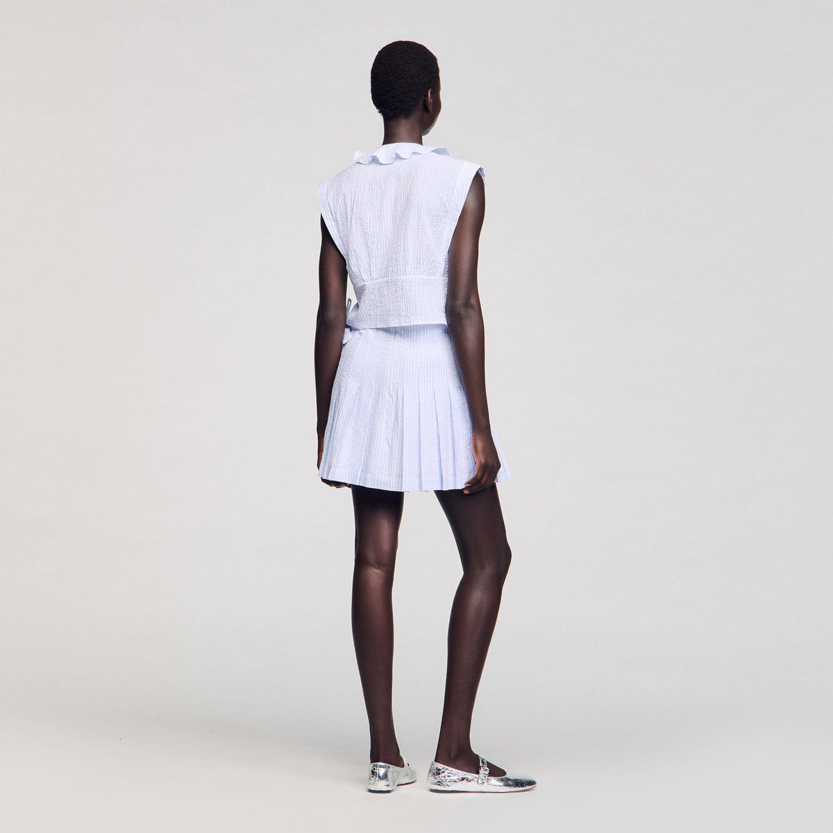 Sandro Mini striped skirt Ciel / Blanc